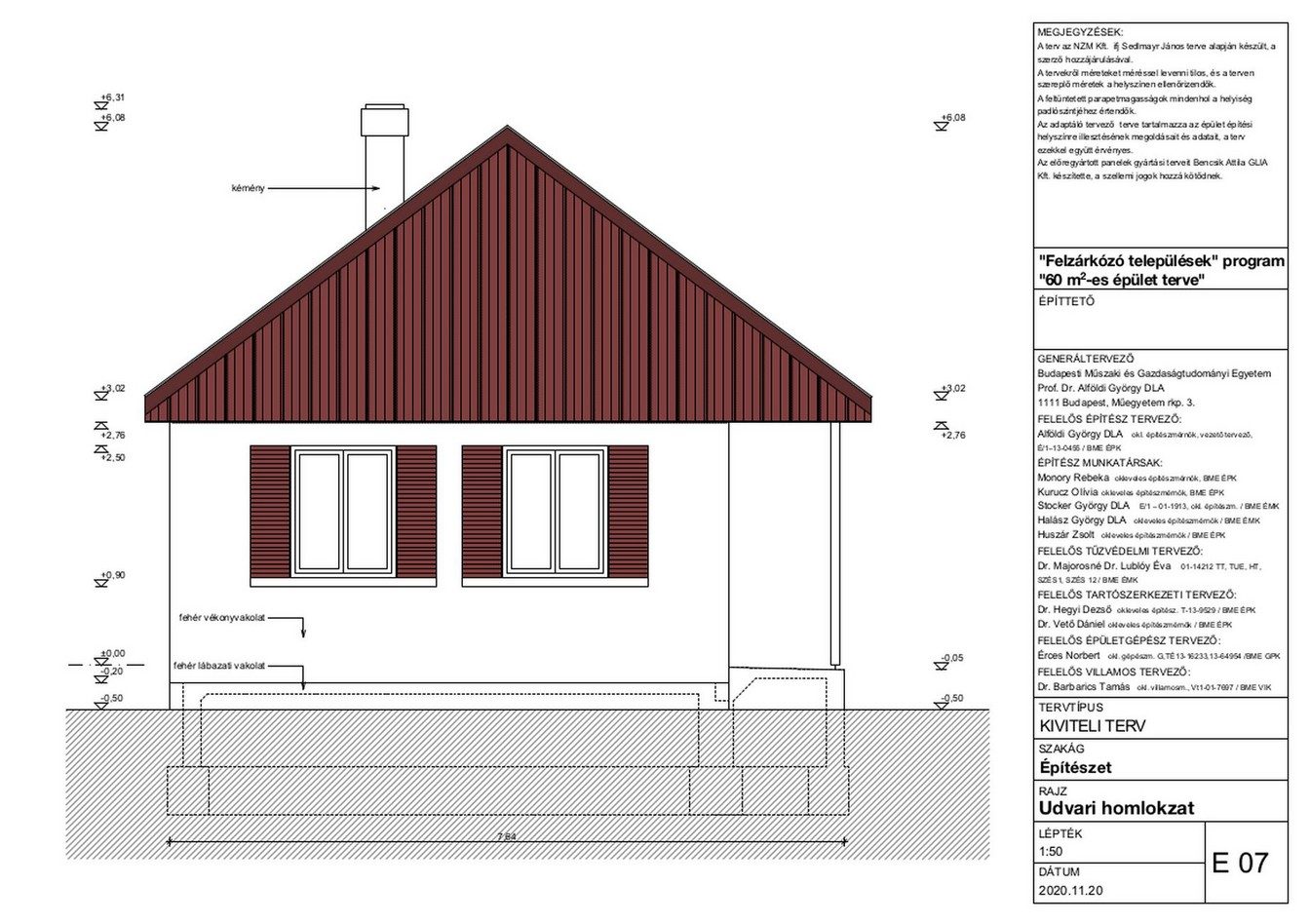 A 60 m²-es típusterv udvari homlokzata